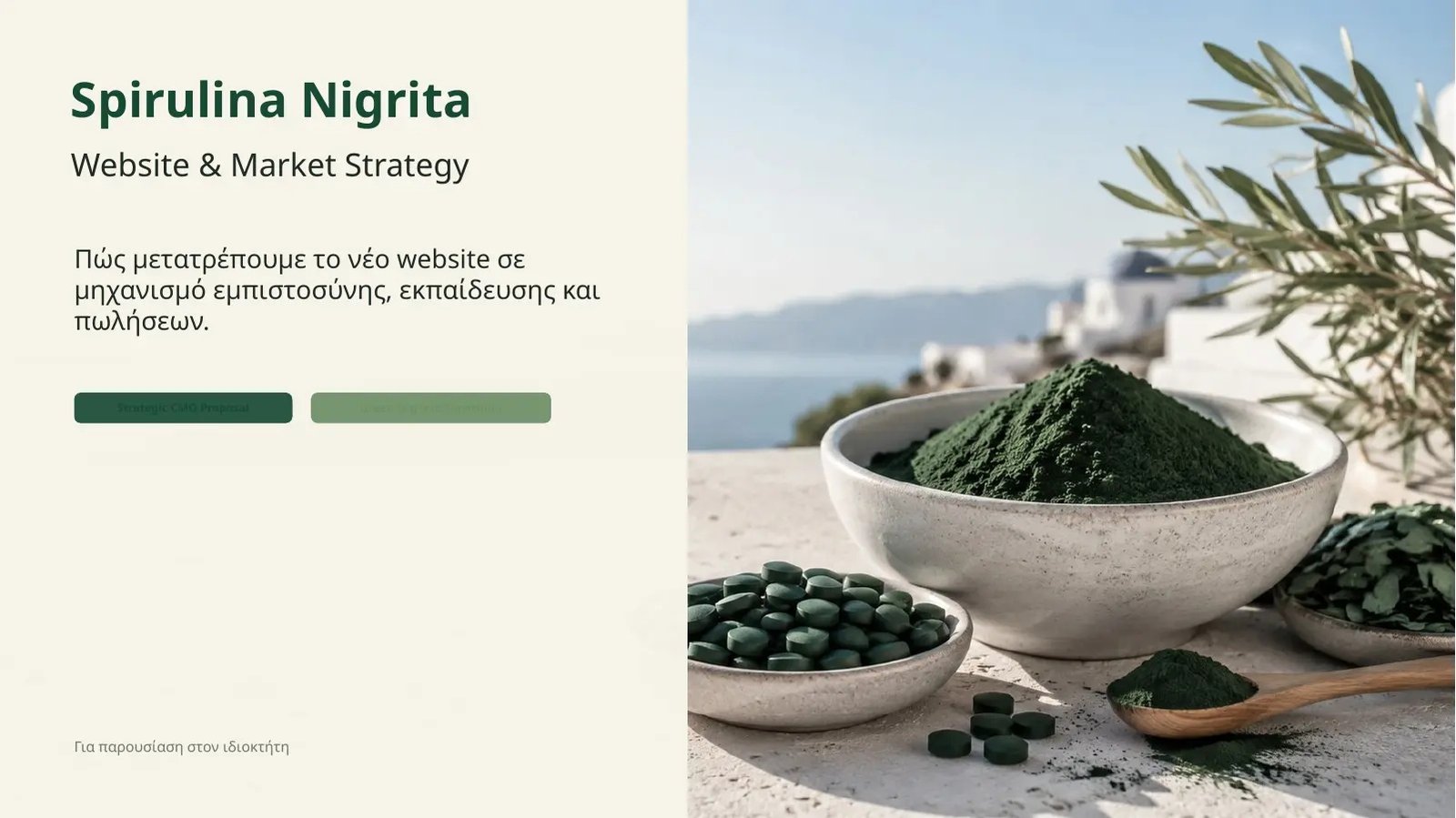 Προεπισκόπηση του ολοκληρωμένου website strategy deliverable για τη Spirulina Nigrita