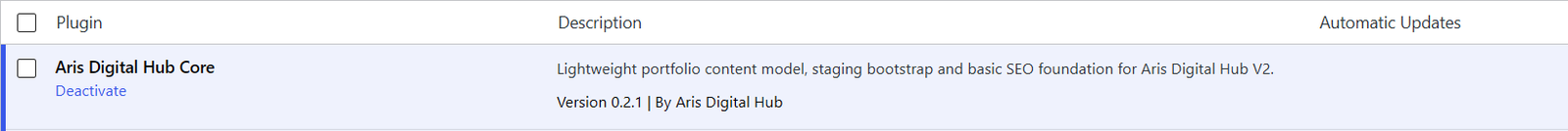 Το versioned companion plugin του Aris Digital Hub στο WordPress
